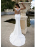 Beach White Lace Satin Illusion Buttons Back Wedding Dress